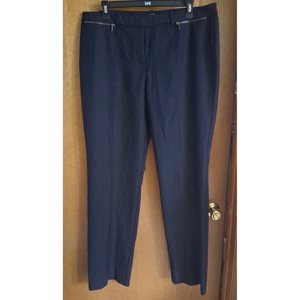 Women's Worthington SZ 14 Perfect Trouser Dress Work Pants Navy Blue Stretch